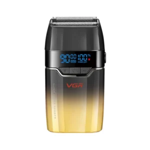 ماشین اصلاح موی صورت وی جی ار مدل V-308 با تیغه تیتانیوم پیشرفته، باتری لیتیوم یونی 1200 میلی‌آمپرساعتی، قابلیت اصلاح خشک و مرطوب، نمایشگر وضعیت باتری و طراحی ارگونومیک مقاوم در برابر ضربه