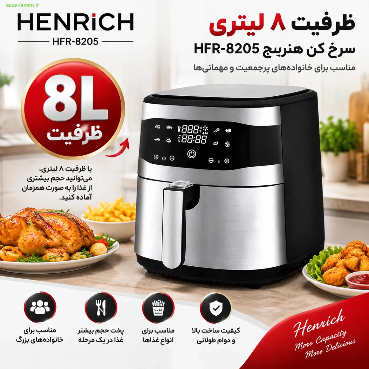ظرفیت ۸ لیتری سرخ کن هنریچ HFR-8205
