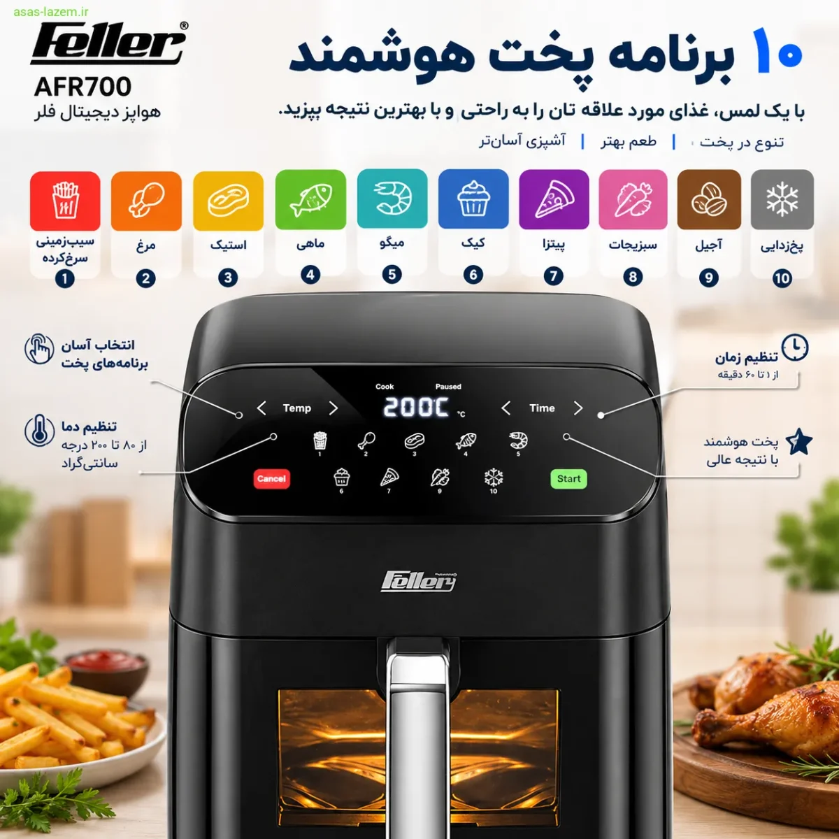 نمایش ۱۰ برنامه پخت هوشمند روی پنل هواپز فلر AFR700