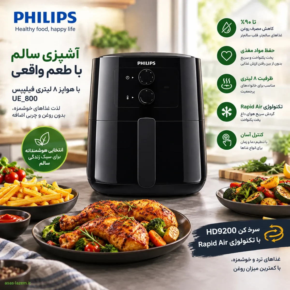تکنولوژی Rapid Air در سرخ کن HD9200 سرخ کن HD9200 با تکنولوژی Rapid Air