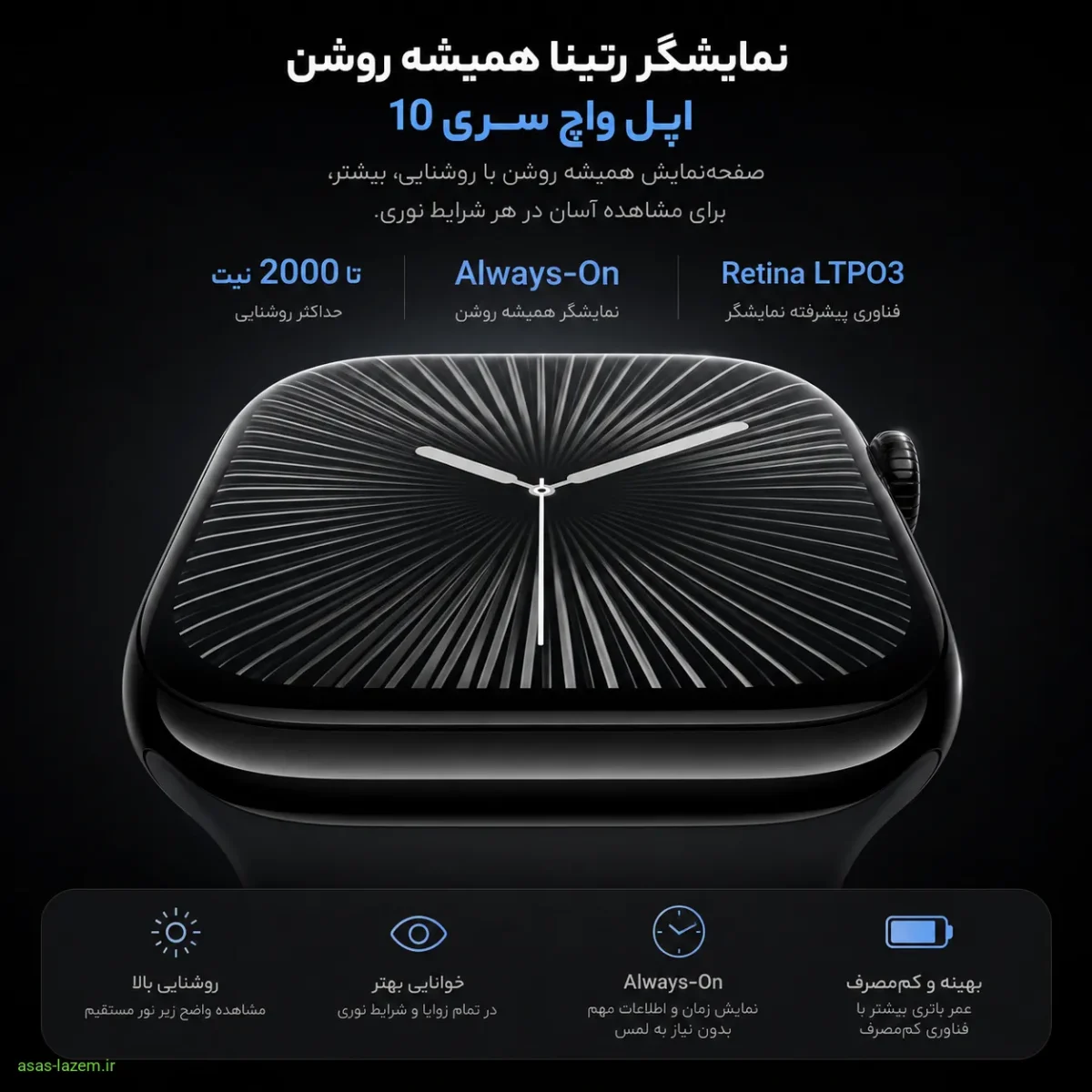 نمایشگر رتینا همیشه روشن اپل واچ سری 10 سایز 46 میلی متری