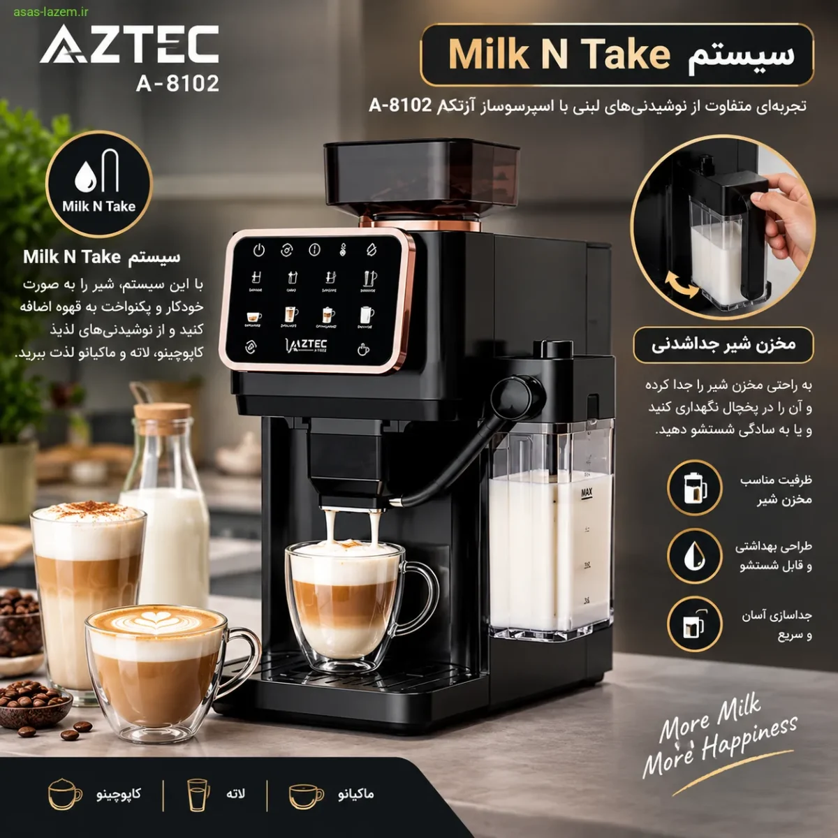 سیستم Milk N Take و مخزن شیر جداشدنی آزتک A-8102