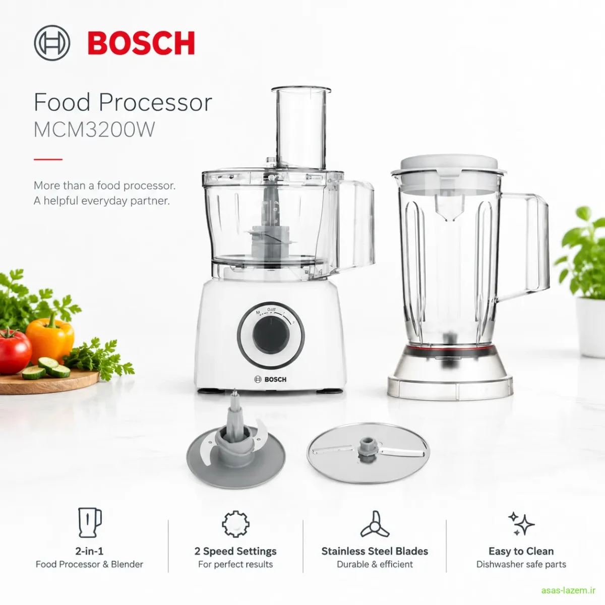 طراحی مینیمال و سفید غذاساز بوش MCM3200W