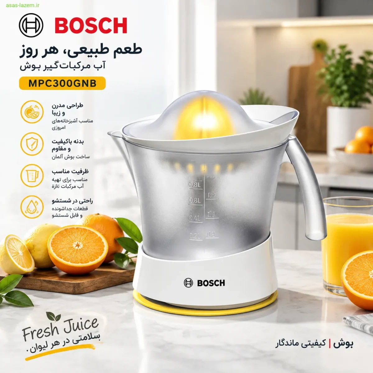 طراحی شیک و مدرن آب مرکبات گیر بوش MPC300GNB