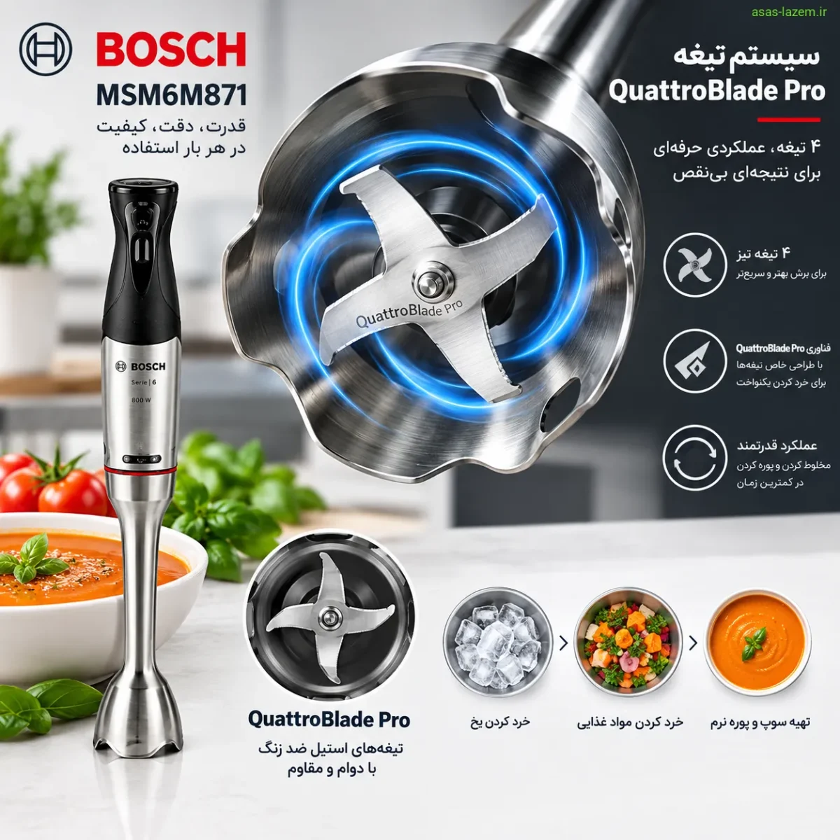 سیستم تیغه QuattroBlade Pro در گوشت کوب برقی بوش MSM6M871