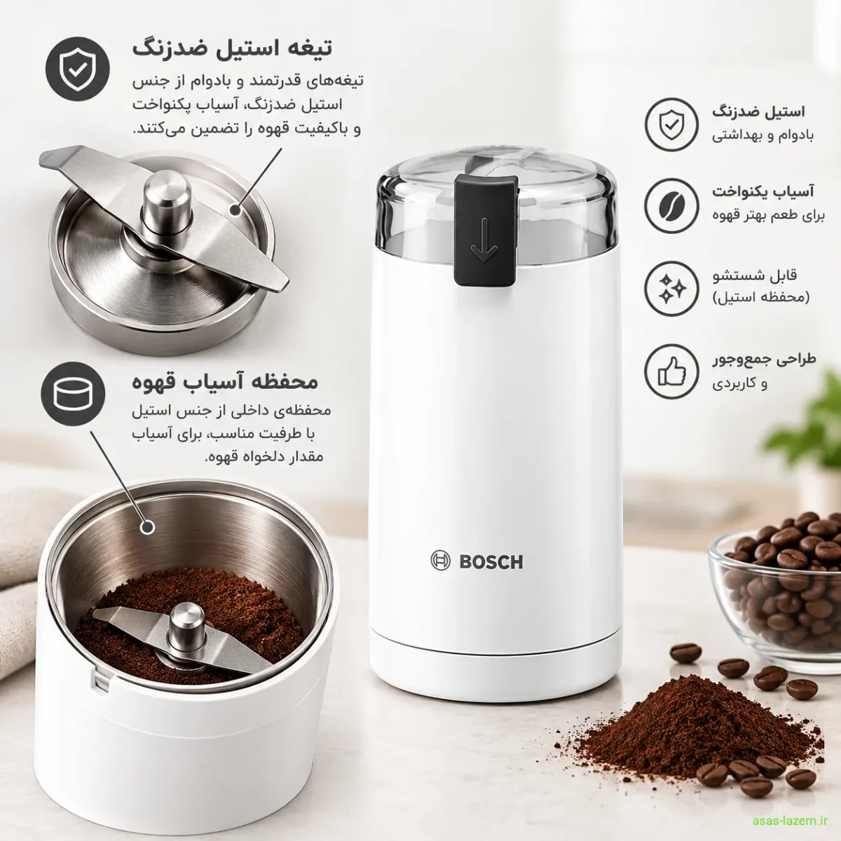 تیغه استیل ضدزنگ و محفظه آسیاب قهوه بوش TSM6A011W