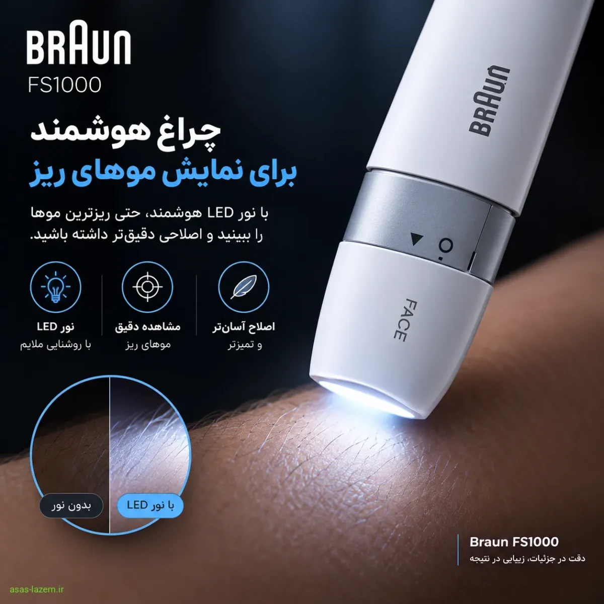 چراغ هوشمند ماشین اصلاح براون FS1000 برای نمایش موهای ریز