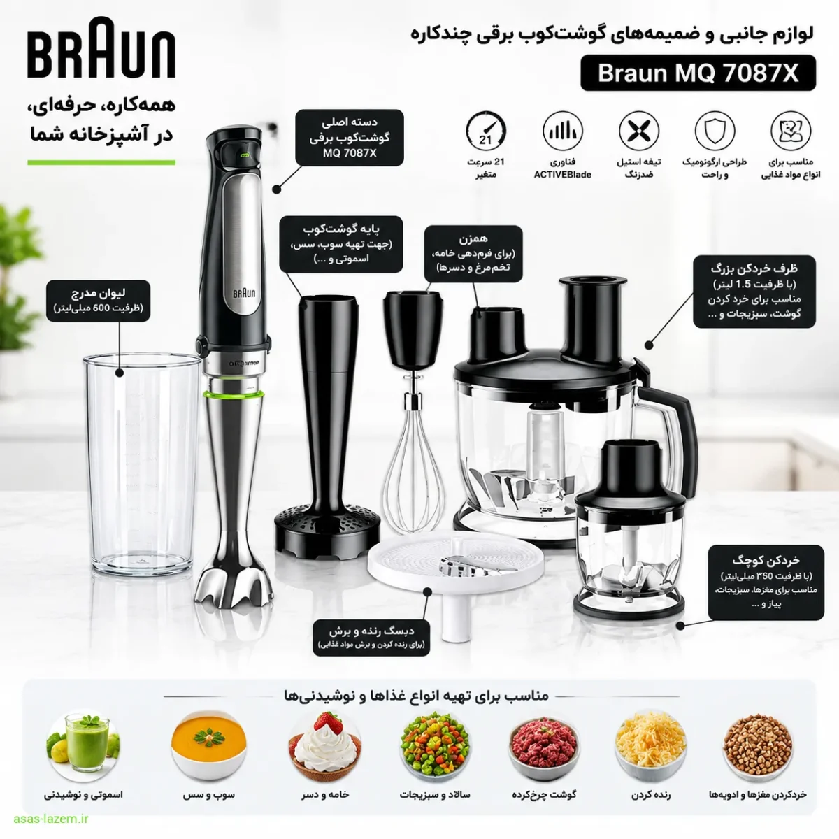 لوازم جانبی و ضمیمه‌های گوشت کوب برقی چندکاره براون MQ 7087X