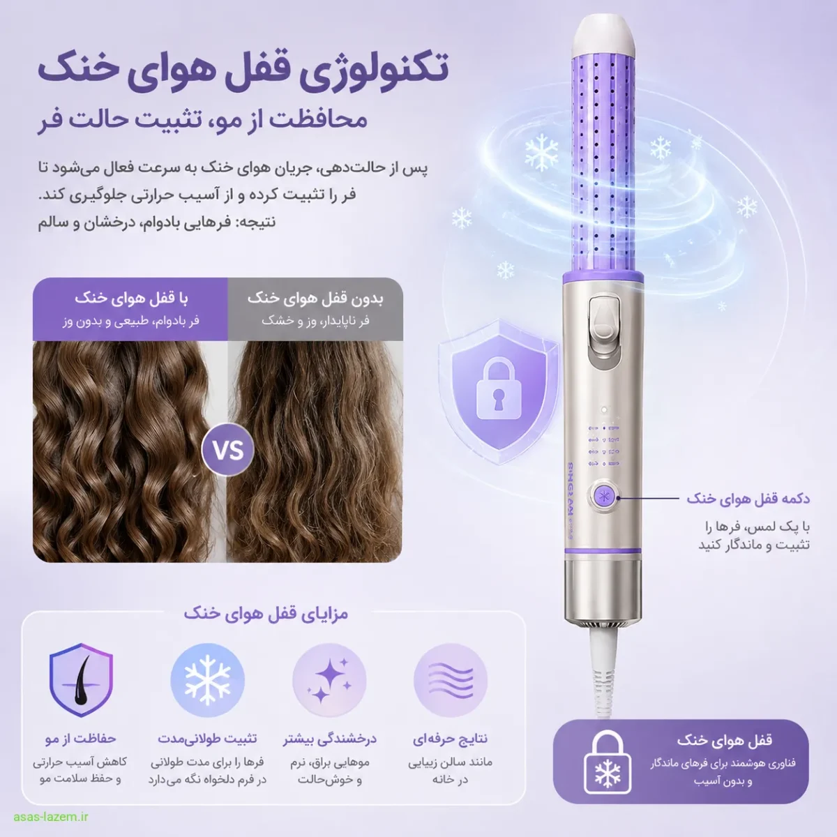 تکنولوژی Cool Lock Airflow در فر کننده مو شیگلم تکنولوژی قفل هوای خنک در فر کننده مو شیگلم