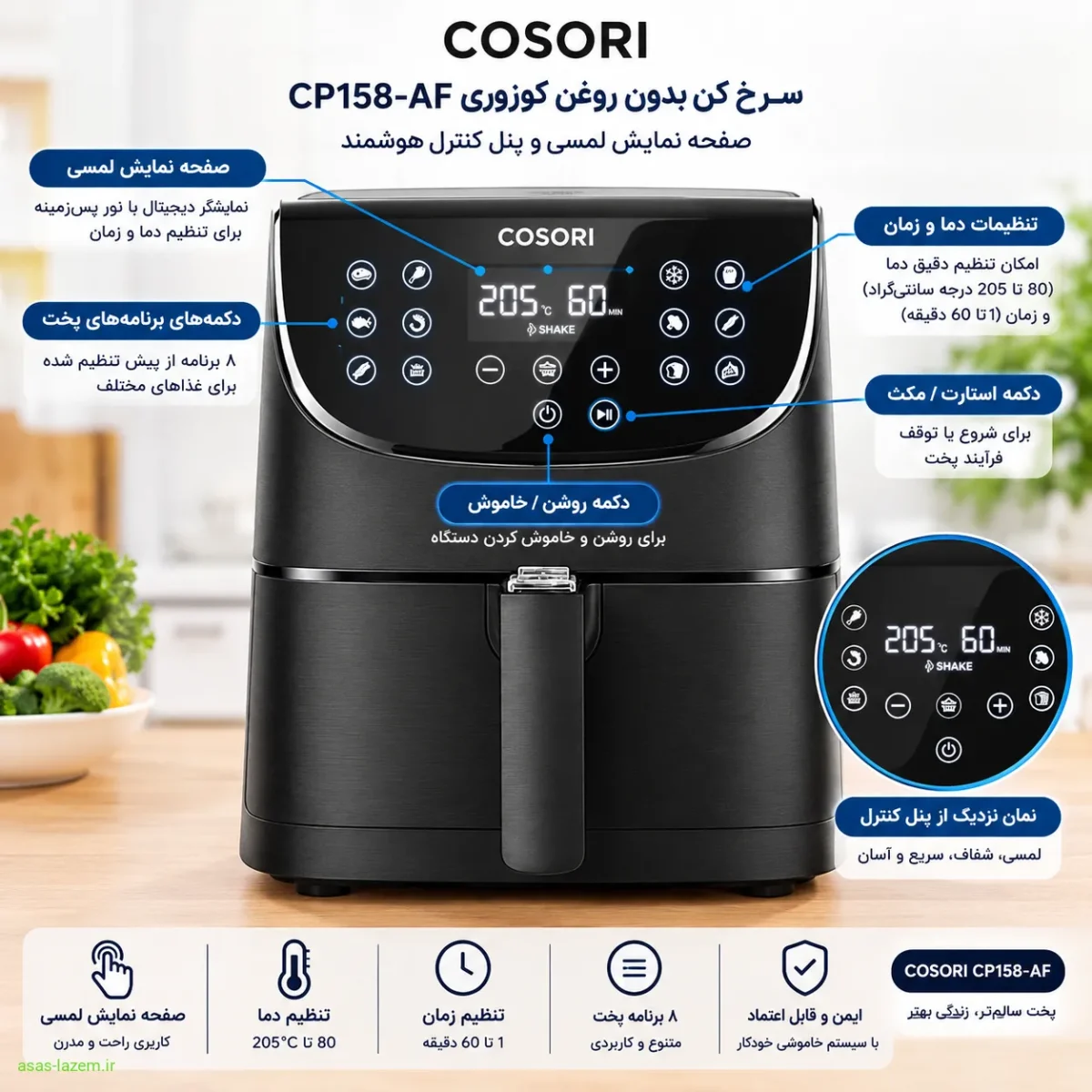 صفحه نمایش لمسی و پنل کنترل سرخ کن کوزوری CP158-AF
