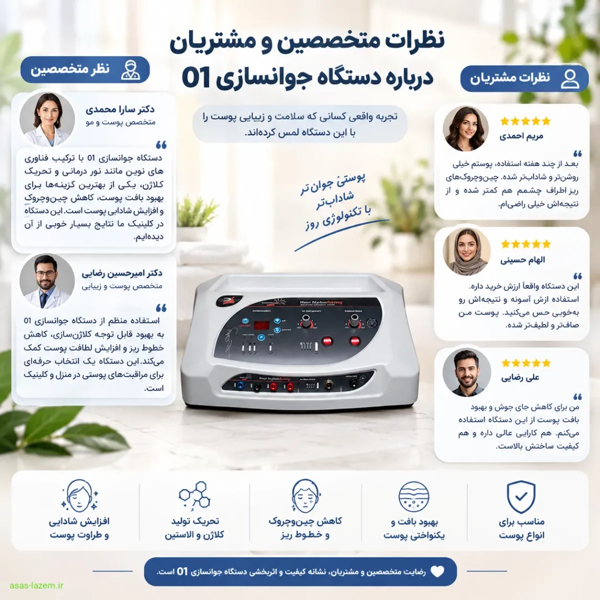 تأییدیه متخصصان پوست برای دستگاه هیدرودرمی 01 نظرات متخصصین و مشتریان درباره دستگاه جوانسازی 01