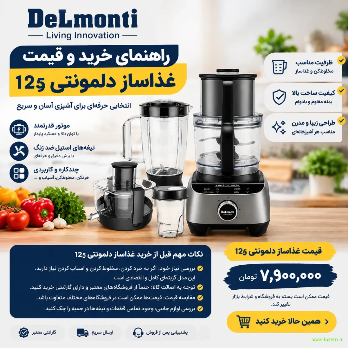 راهنمای خرید و قیمت غذاساز دلمونتی 125