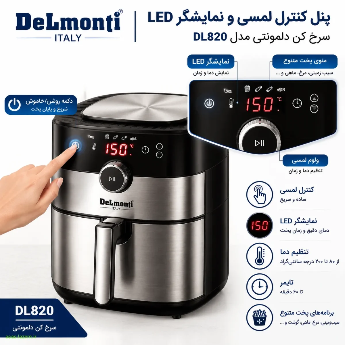 پنل کنترل لمسی و نمایشگر LED سرخ کن دلمونتی DL820