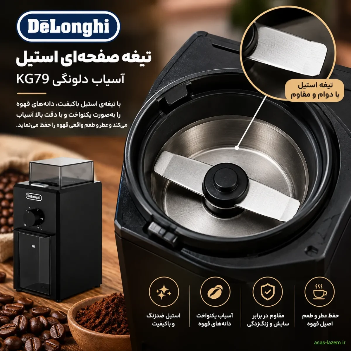 تیغه صفحه‌ای استیل آسیاب دلونگی KG79