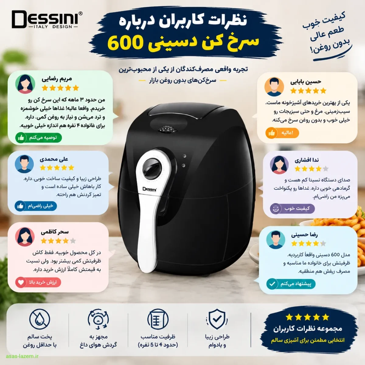 تجربه کاربری سرخ کن بدون روغن دسینی 600 نظرات کاربران درباره سرخ کن دسینی 600