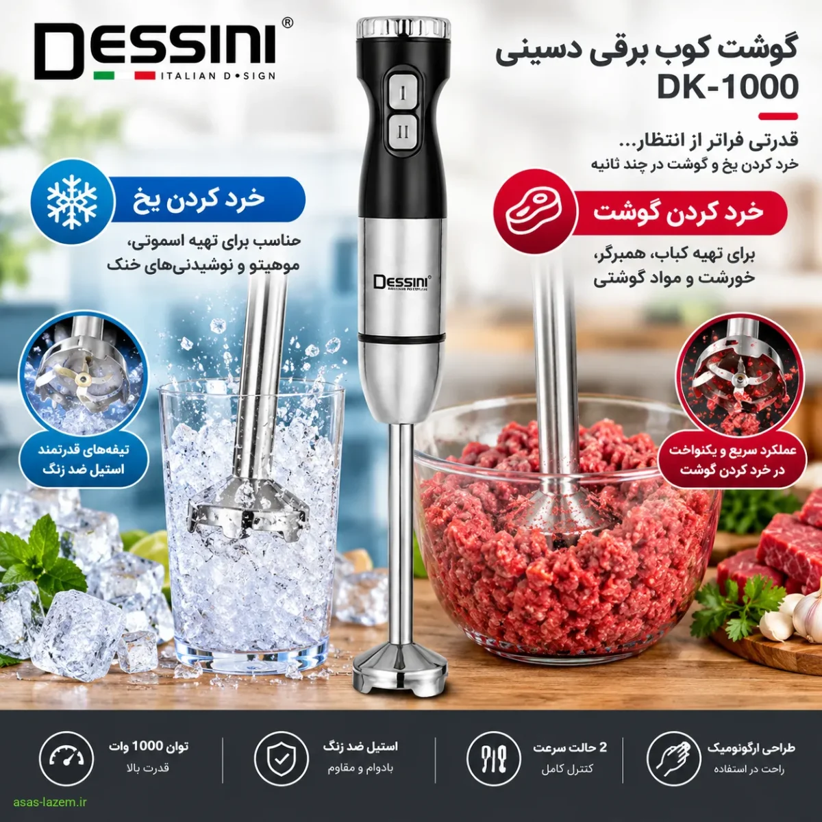 عملکرد گوشت کوب برقی دسینی DK-1000 در خرد کردن یخ و گوشت