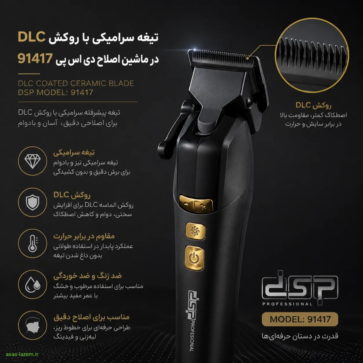 تیغه سرامیکی با روکش DLC در ماشین اصلاح دی اس پی 91417