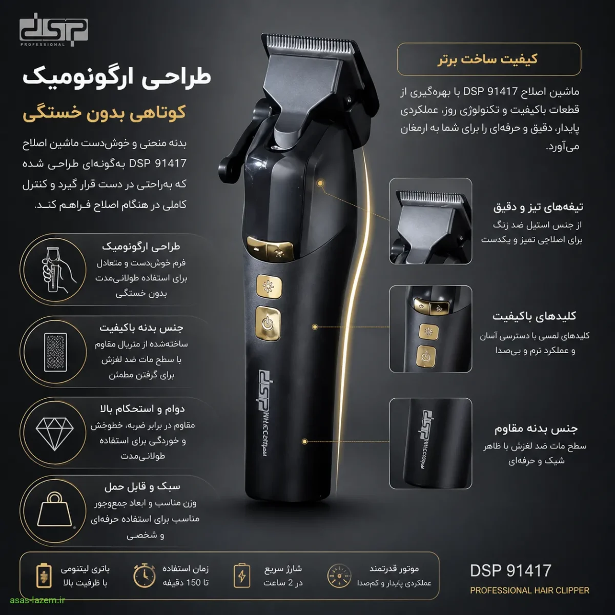 طراحی ارگونومیک و کیفیت ساخت بدنه ماشین اصلاح دی اس پی 91417