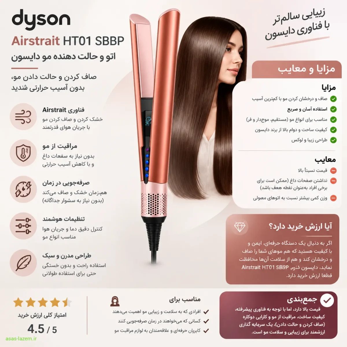 تحلیل ارزش خرید اتو و حالت دهنده مو دایسون Airstrait HT01 SBBP