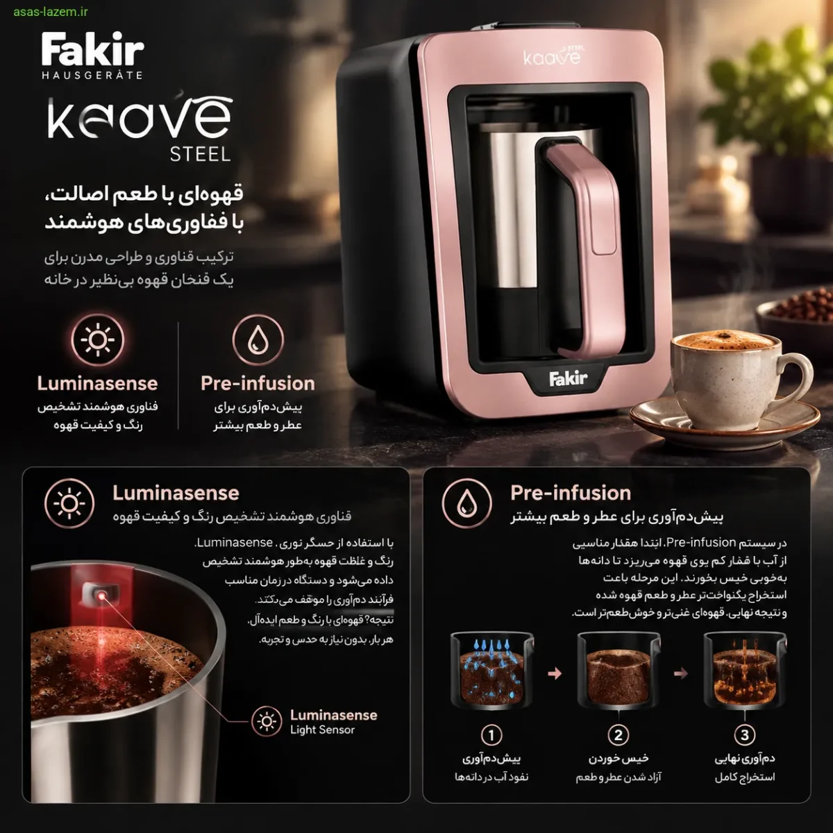 فناوری Luminasense و سیستم Pre-infusion قهوه ساز فکر KAAVE STEEL