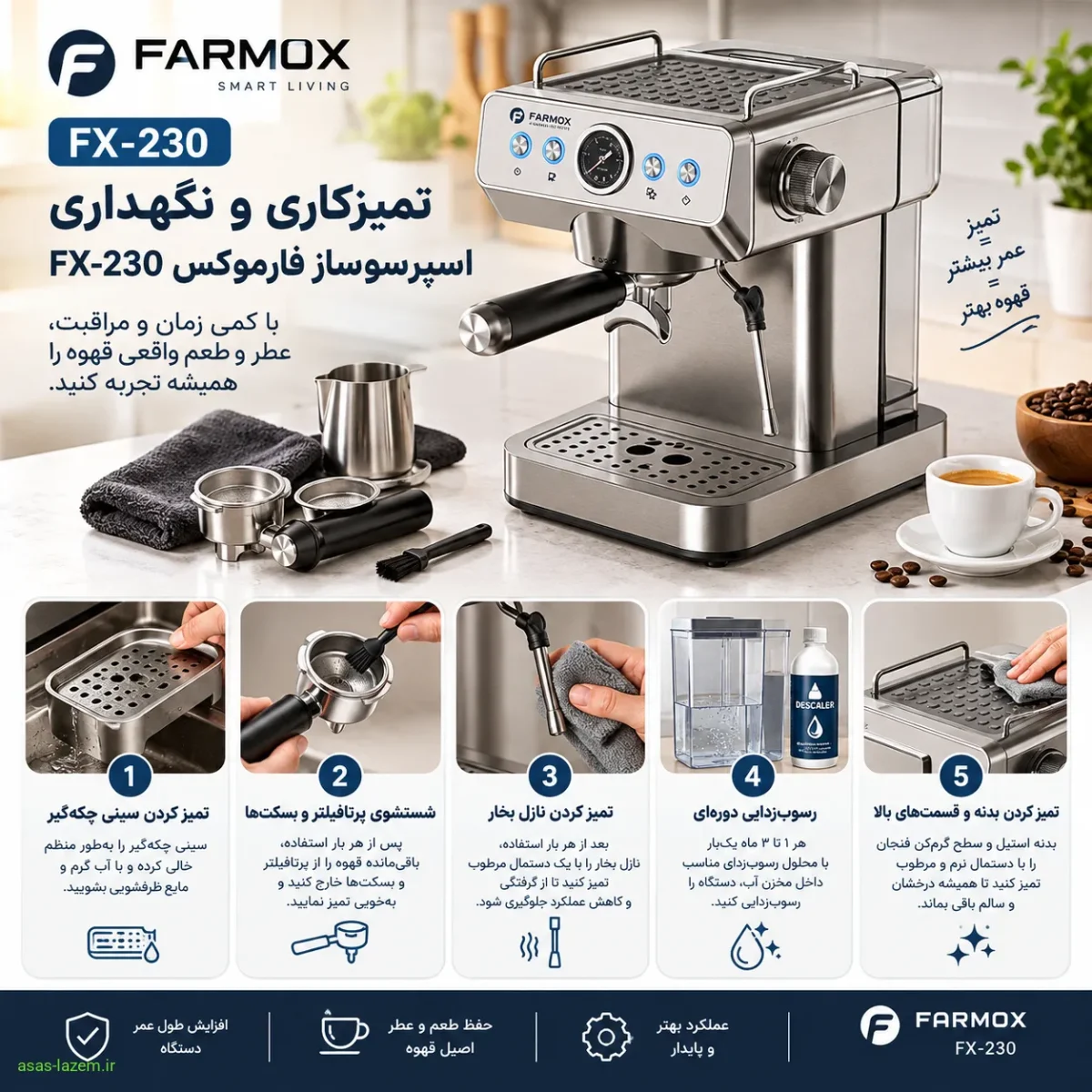 تمیزکاری و نگهداری اسپرسوساز فارموکس FX-230