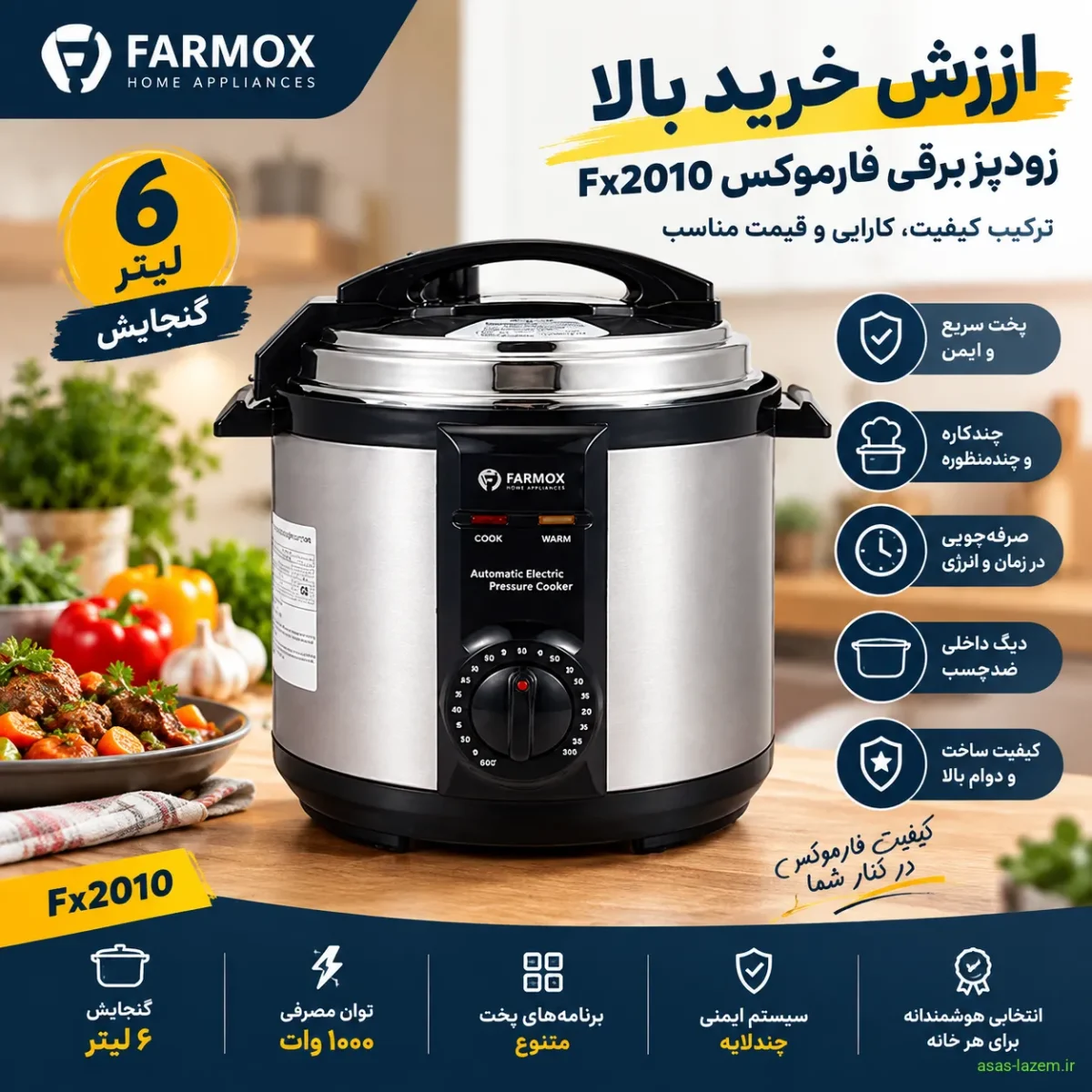 ارزش خرید زودپز برقی فارموکس Fx2010 با گنجایش ۶ لیتر