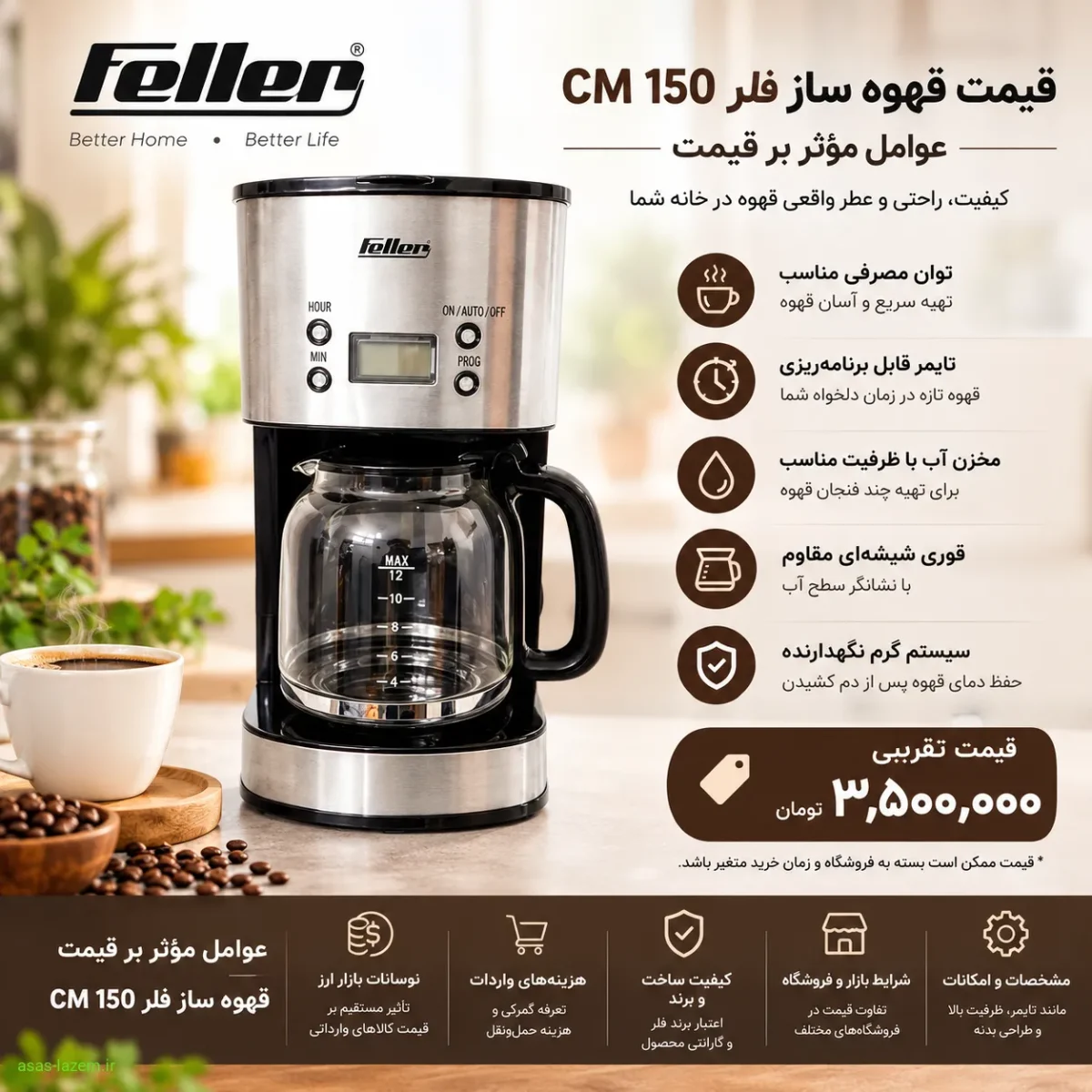 قیمت قهوه ساز فلر CM 150 و عوامل مؤثر