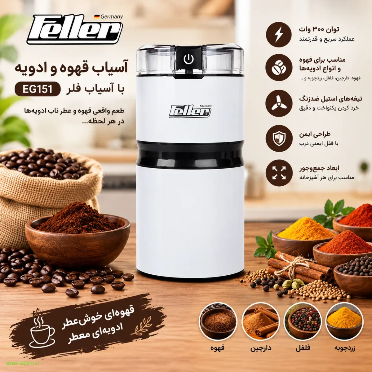 آسیاب قهوه و ادویه با آسیاب فلر EG151