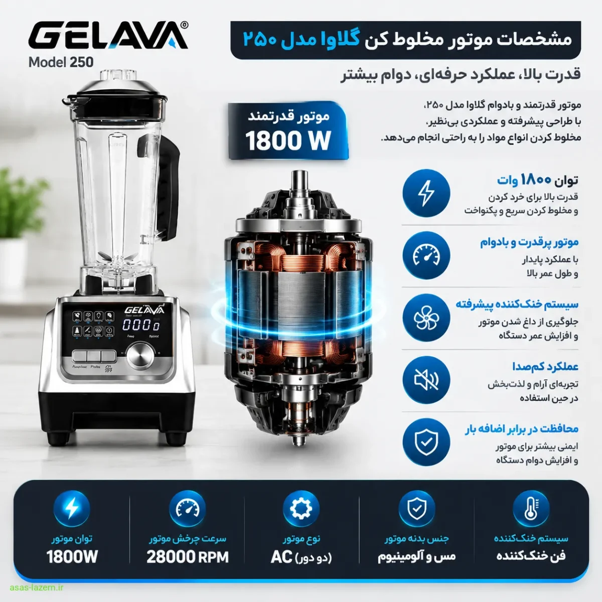 مشخصات موتور مخلوط کن گلاوا مدل ۲۵۰
