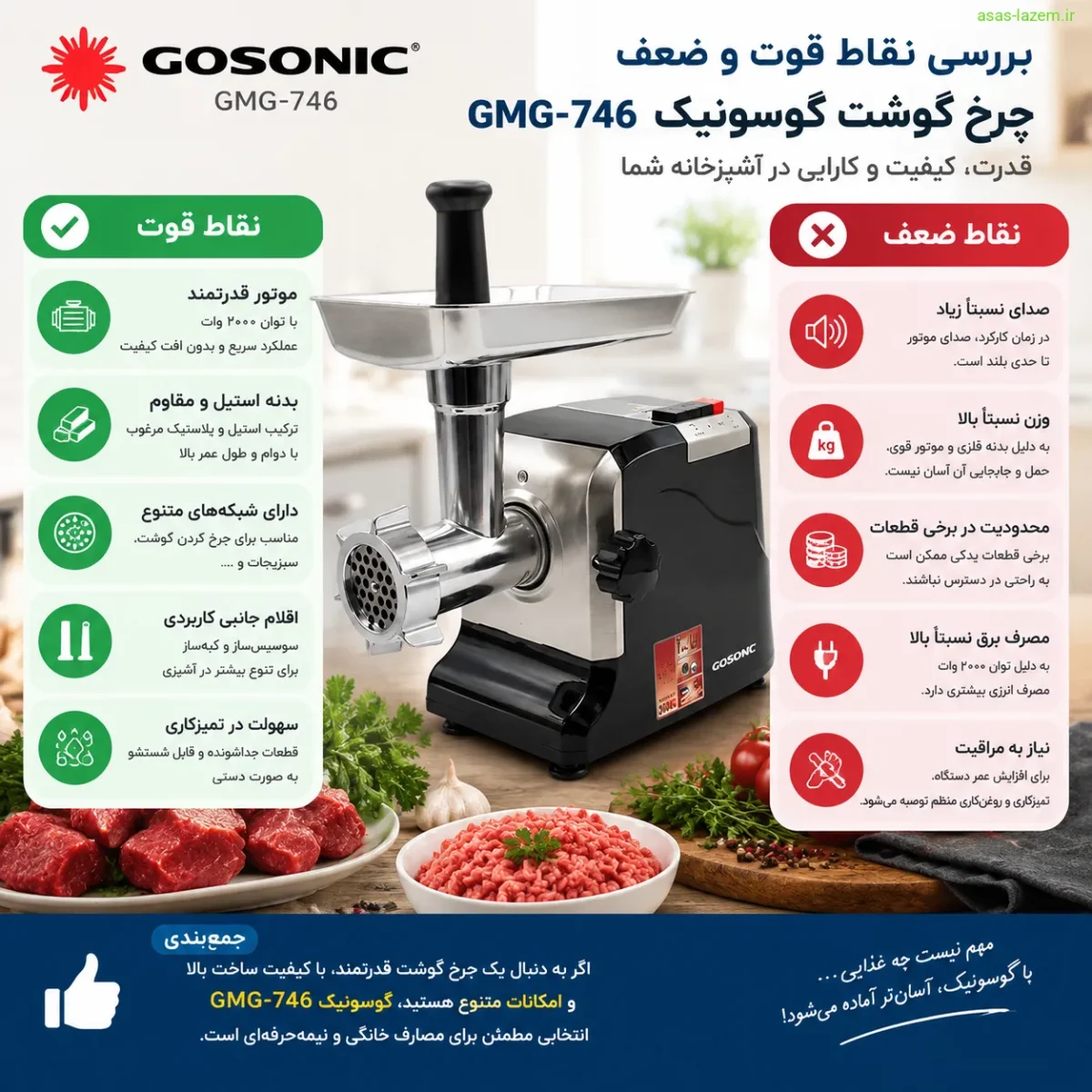 نقاط قوت و ضعف چرخ گوشت گوسونیک GMG-746