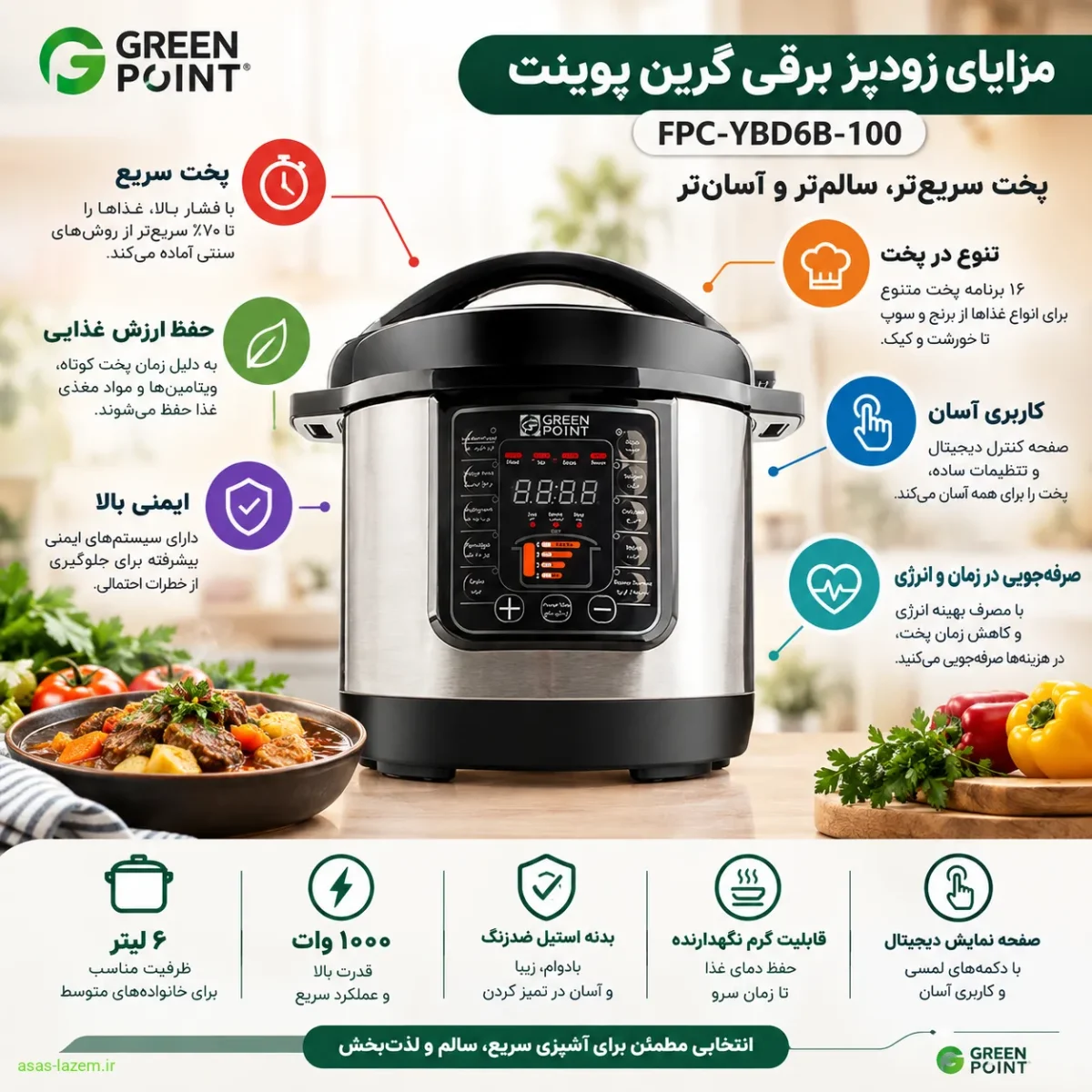 مزایای زودپز برقی گرین پوینت FPC-YBD6B-100