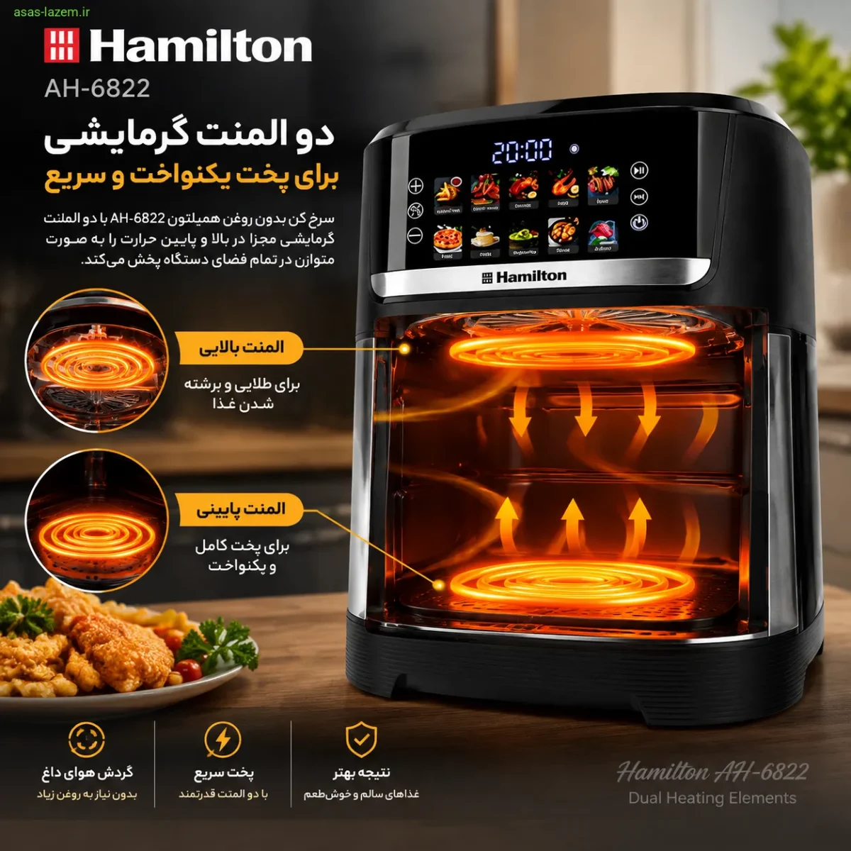 دو المنت گرمایشی سرخ کن همیلتون AH-6822