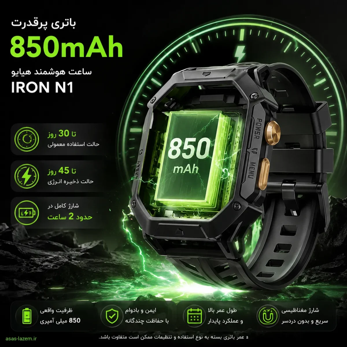 باتری پرقدرت 850 میلی آمپری ساعت هوشمند هایلو IRON N1