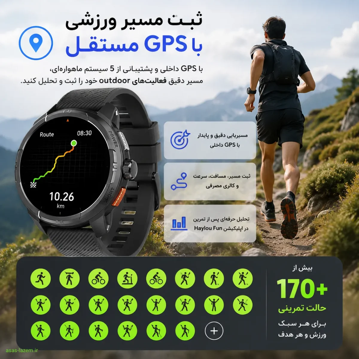 ثبت مسیر ورزشی با GPS مستقل و نمایش بیش از ۱۷۰ حالت تمرینی در ساعت هوشمند هایلو سولار اولترا