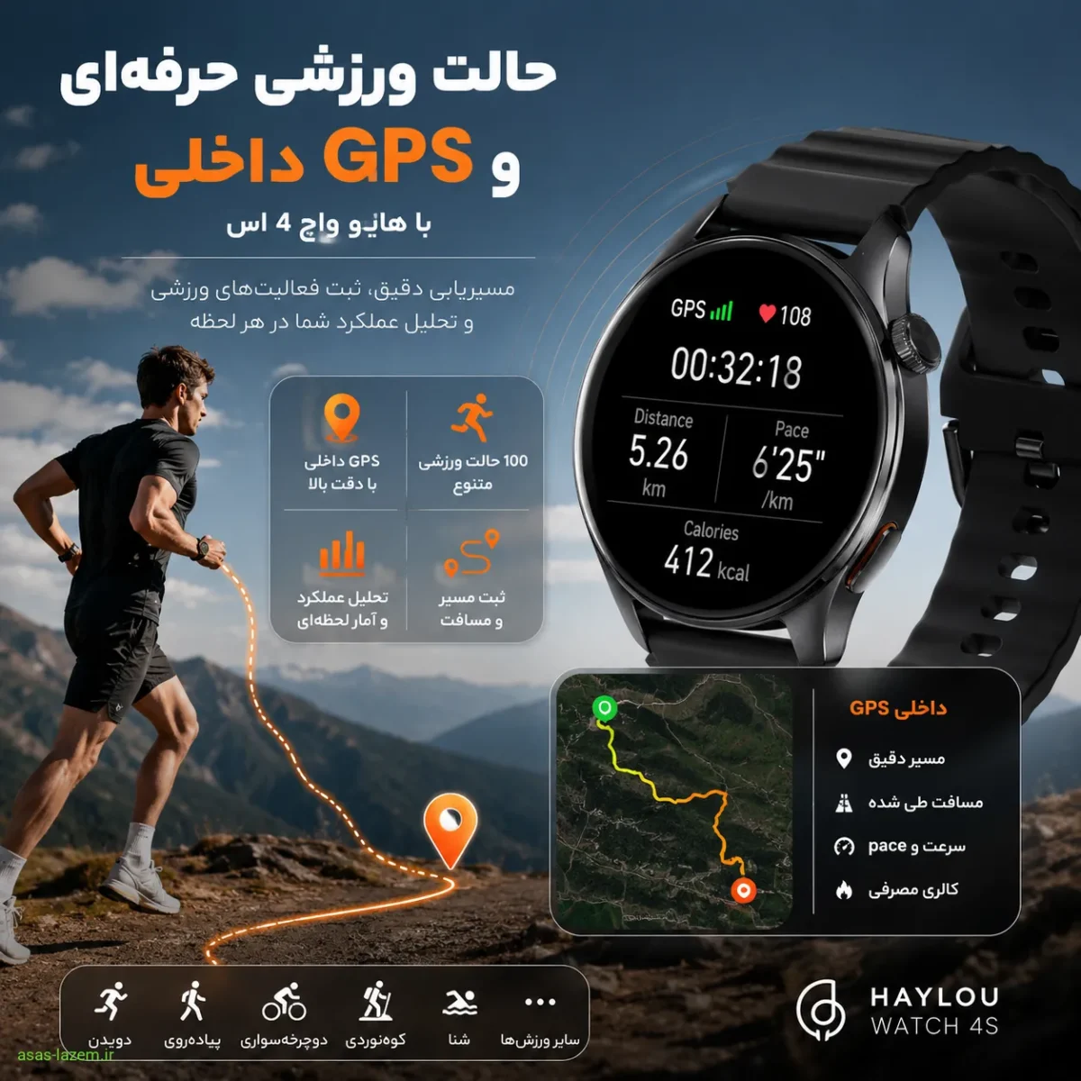 قابلیت GPS داخلی در ساعت Haylou Watch 4S حالت ورزشی و GPS داخلی ساعت هوشمند هایلو واچ 4 اس