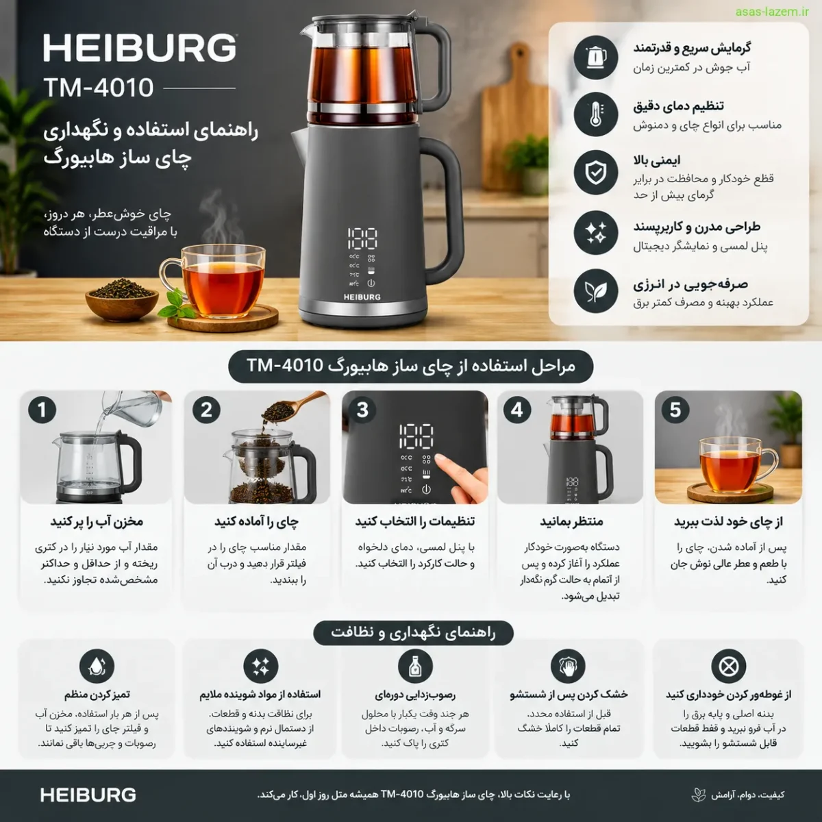 راهنمای استفاده و نگهداری چای ساز هایبورگ TM-4010