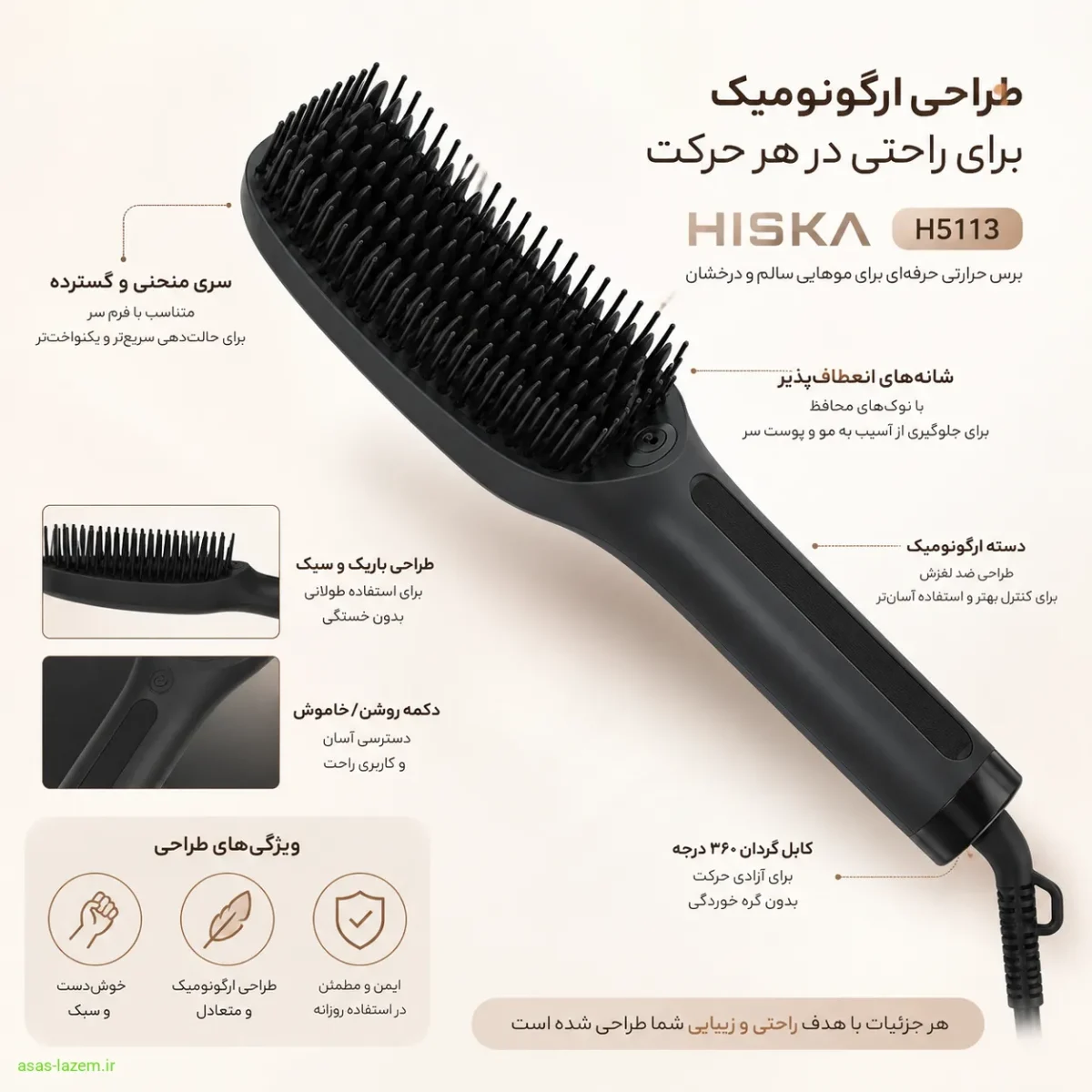 طراحی ارگونومیک برس حرارتی هیسکا H5113