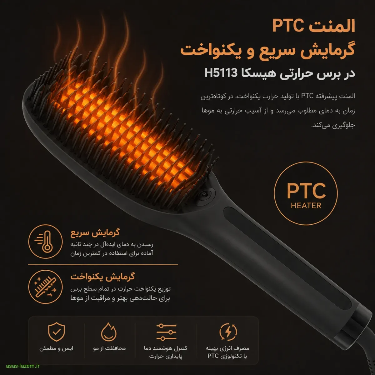 المنت PTC و گرمایش سریع و یکنواخت در برس حرارتی هیسکا H5113