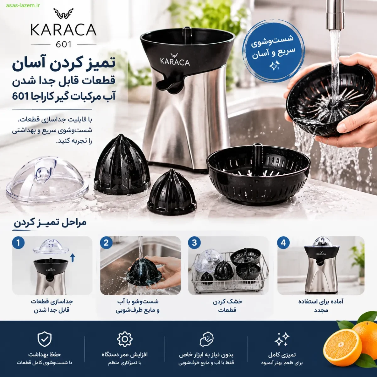 تمیز کردن قطعات قابل جدا شدن آب مرکبات گیر کاراجا 601