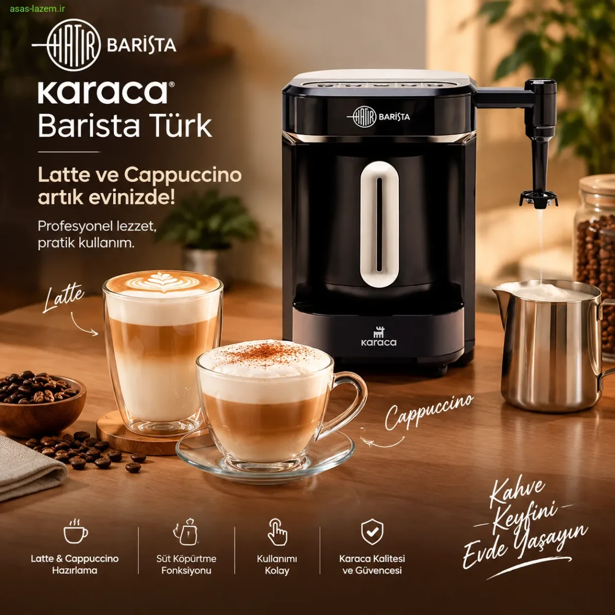 استفاده از قهوه‌ساز کاراجا Barista Türk برای تهیه لاته و کاپوچینو