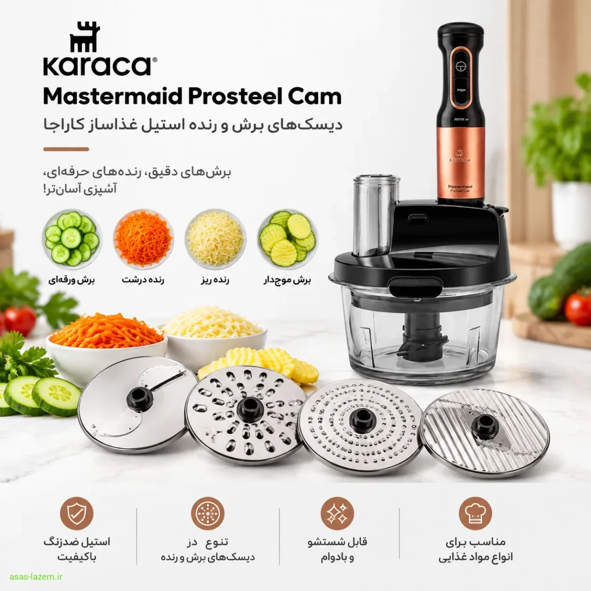 دیسک‌های برش و رنده استیل غذاساز کاراجا Mastermaid Prosteel Cam