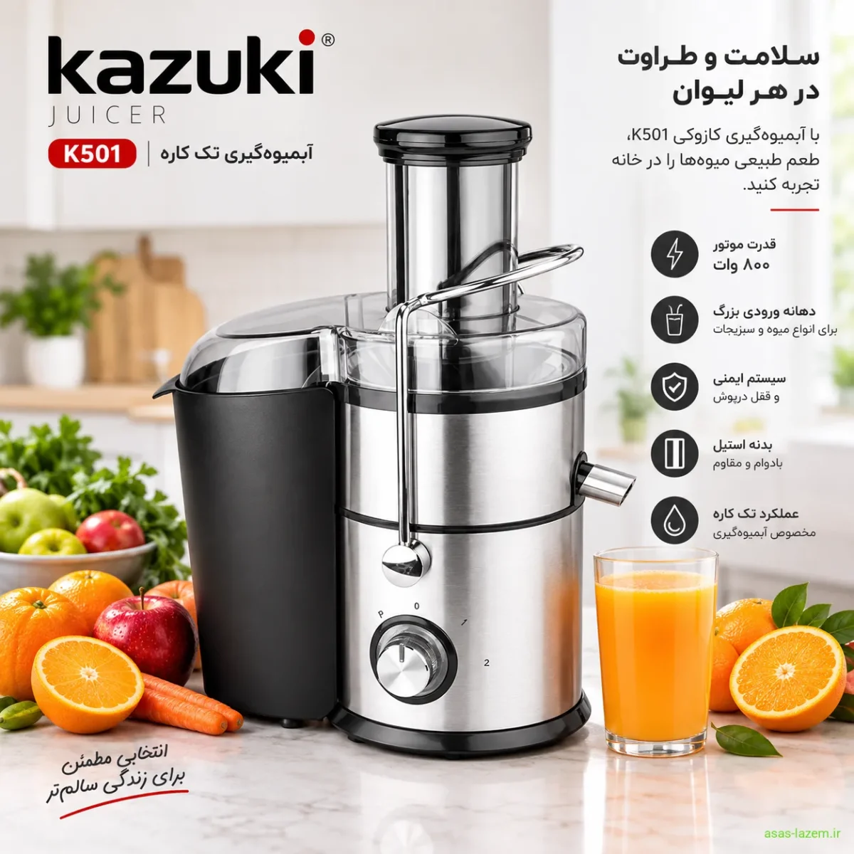 نمای کلی آبمیوه‌گیری کازوکی تک کاره K501