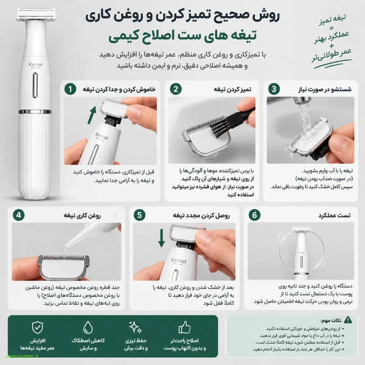 روش صحیح تمیز کردن و روغن کاری تیغه های ست اصلاح کیمی