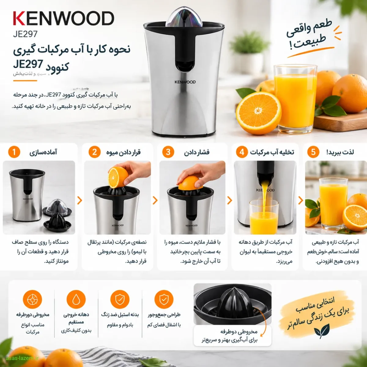 نحوه کار با آب مرکبات گیری کنوود JE297