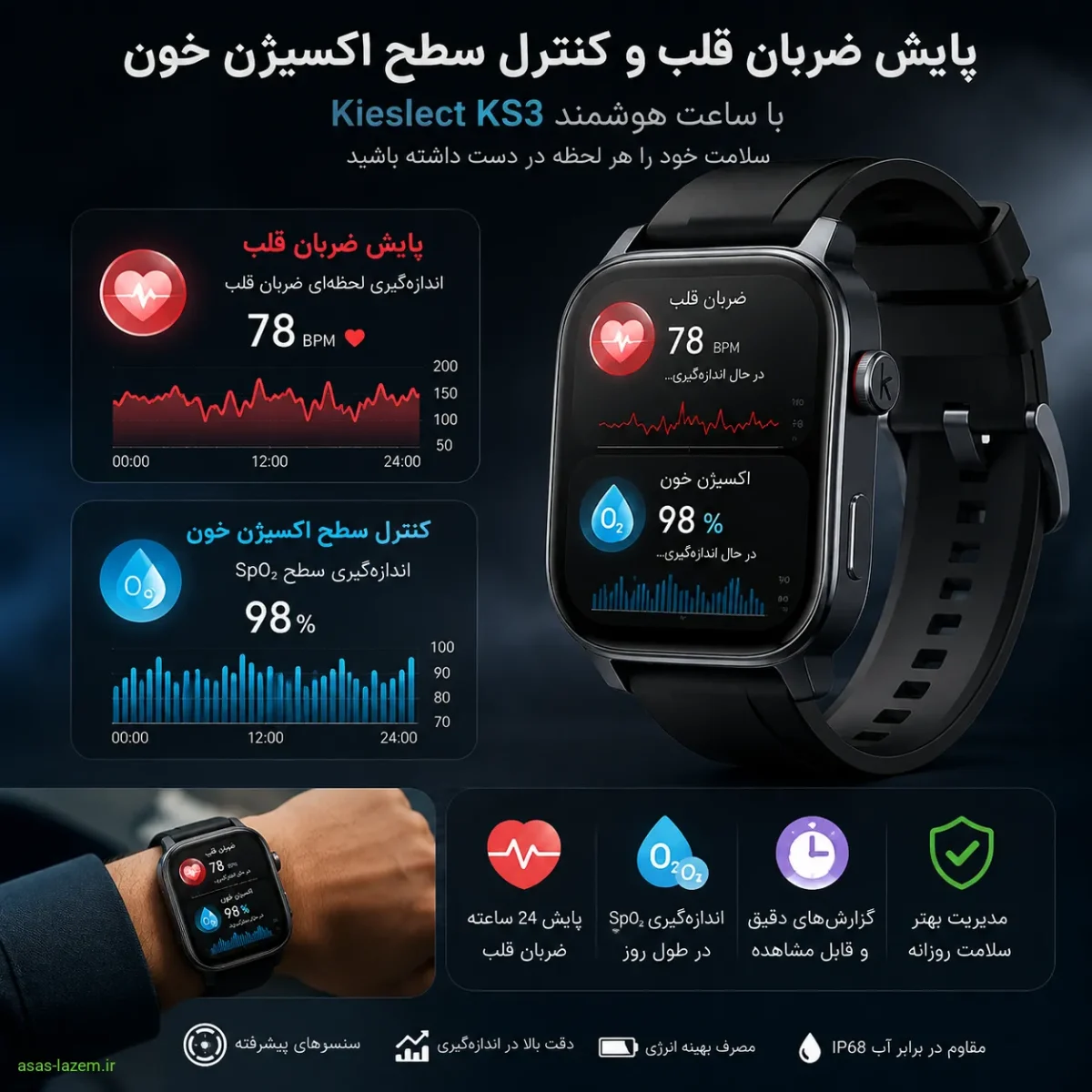 پایش ضربان قلب و کنترل سطح اکسیژن خون در ساعت کیسلکت Ks 3