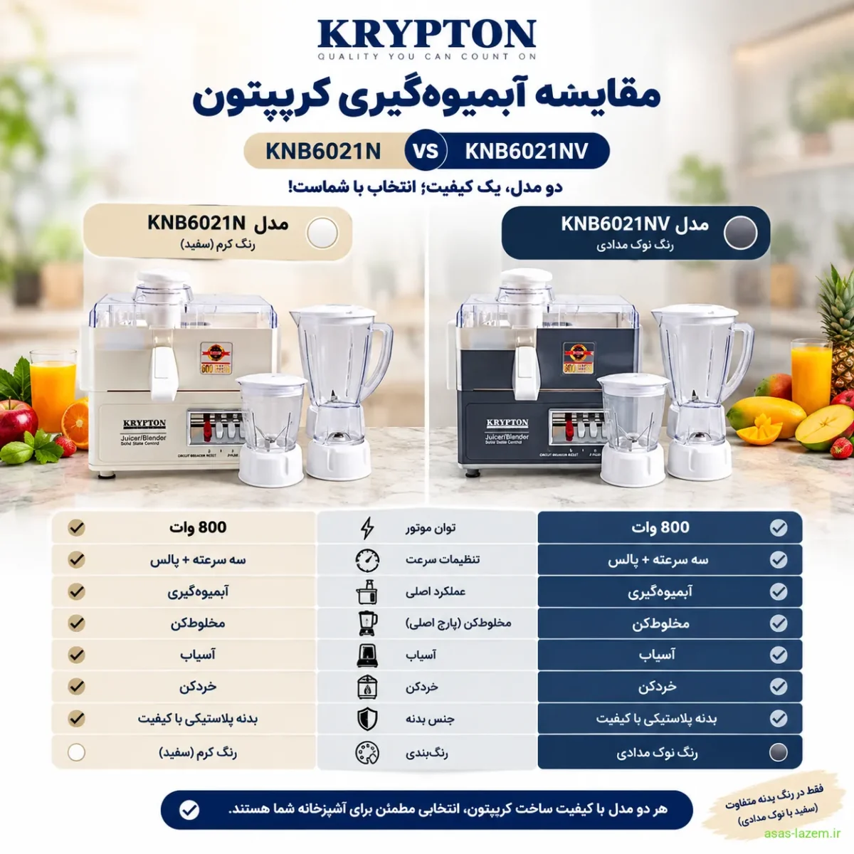 جدول مقایسه آبمیوهگیری کریپتون KNB6021N و KNB6021NV مقایسه آبمیوهگیری کریپتون KNB6021N با مدل KNB6021NV