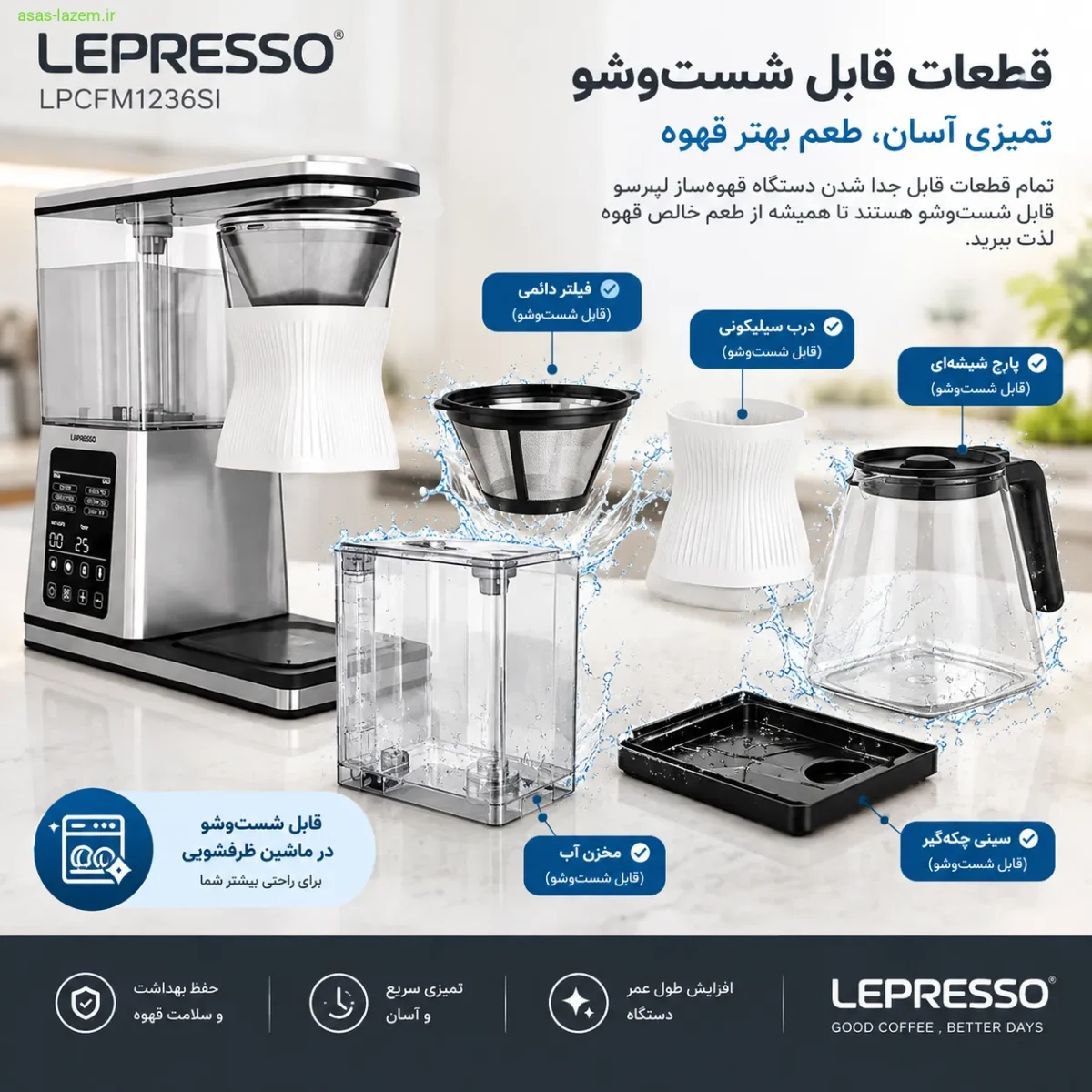 قطعات قابل شست‌وشو قهوه ساز لپرسو LPCFM1236SI