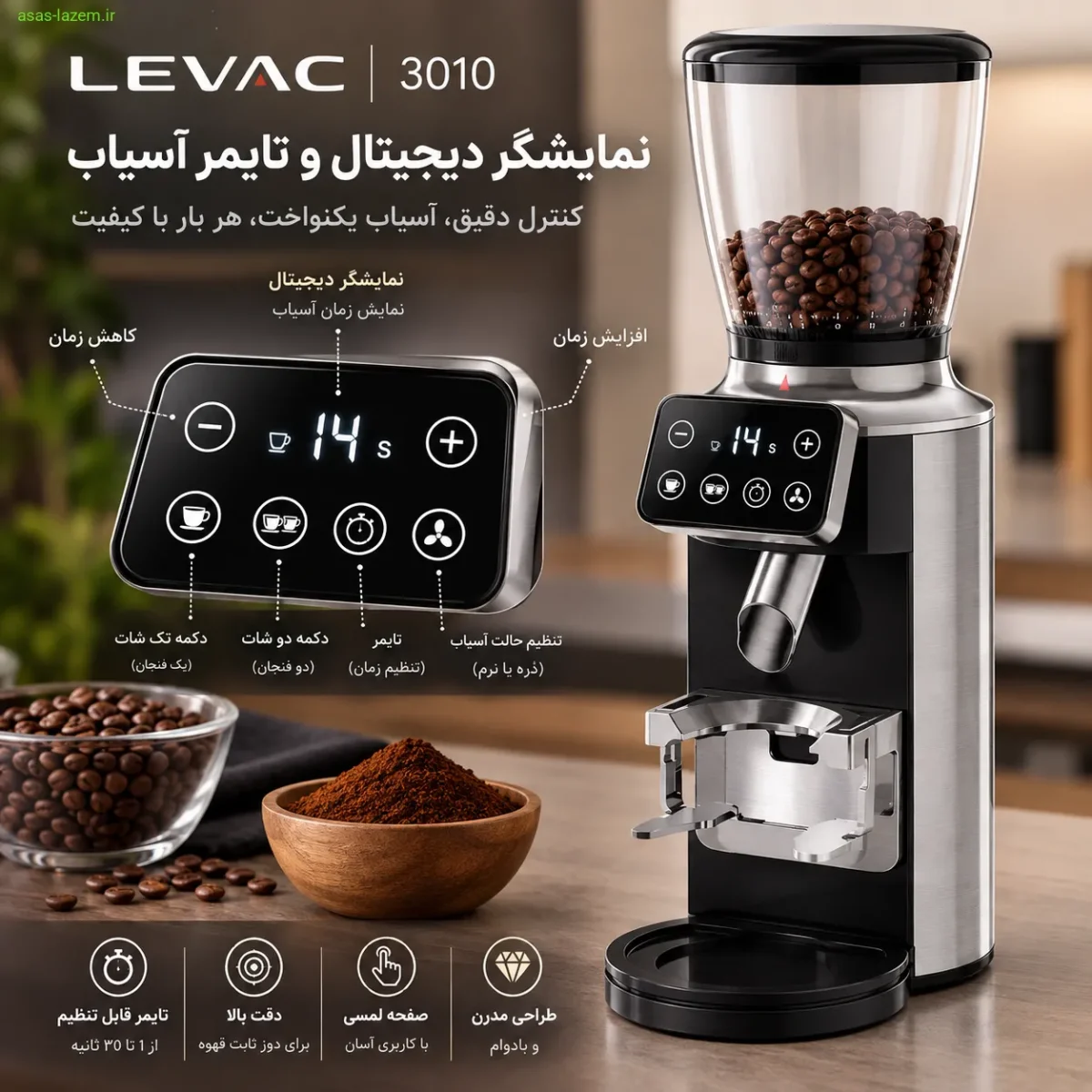 نمایشگر دیجیتال و تایمر آسیاب قهوه لواک 3010