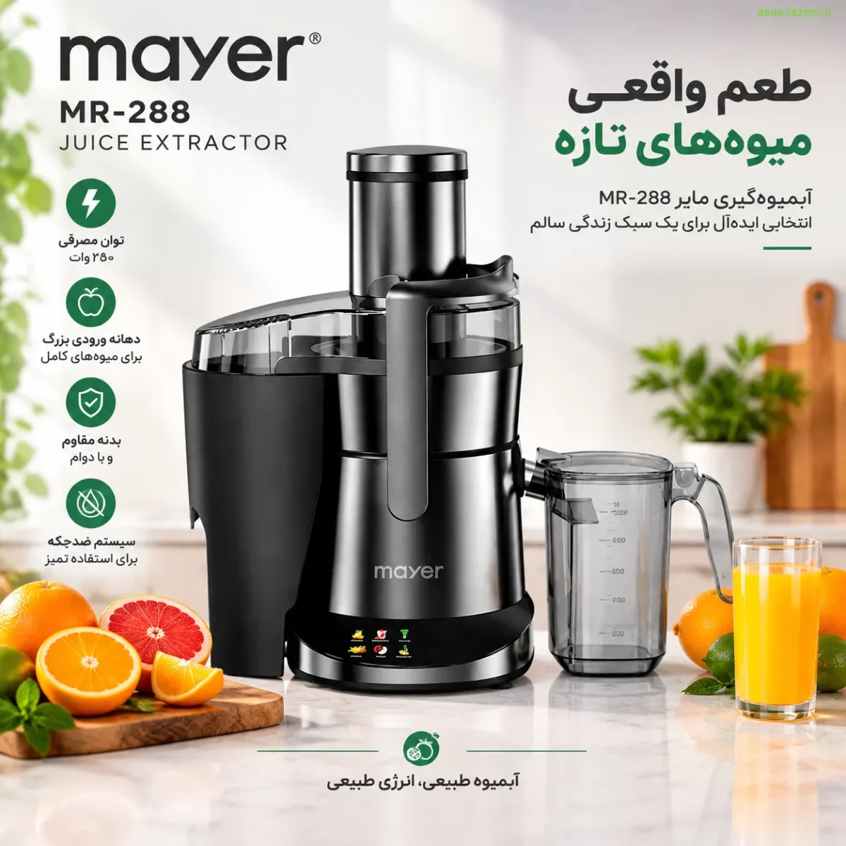 نمای کلی آبمیوه‌گیری مایر MR-288