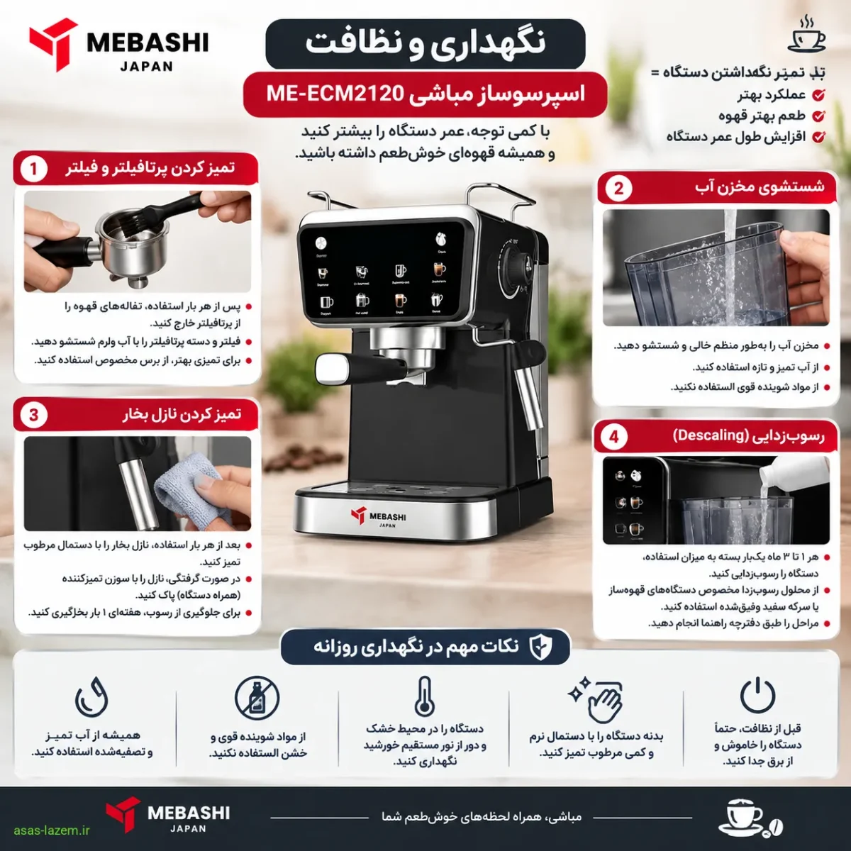 نگهداری و نظافت اسپرسوساز مباشی ME-ECM2120